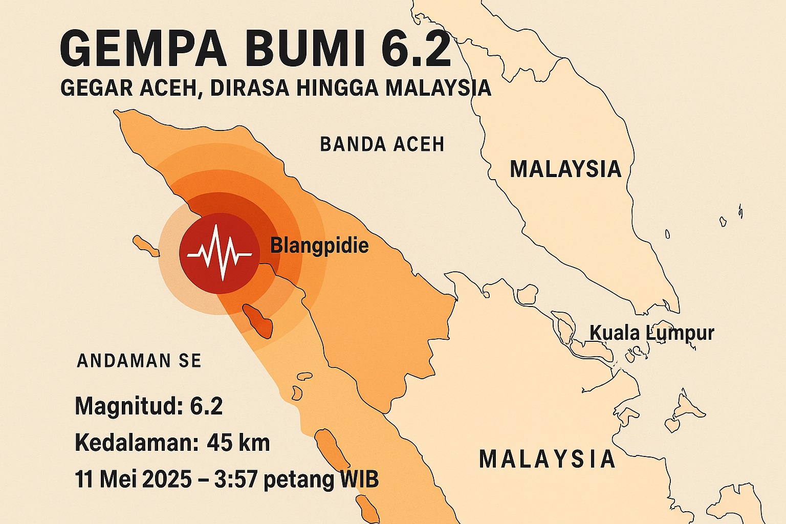 Gempa magnitud 6.2 di Aceh, gegaran terasa di utara Semenanjung Malaysia