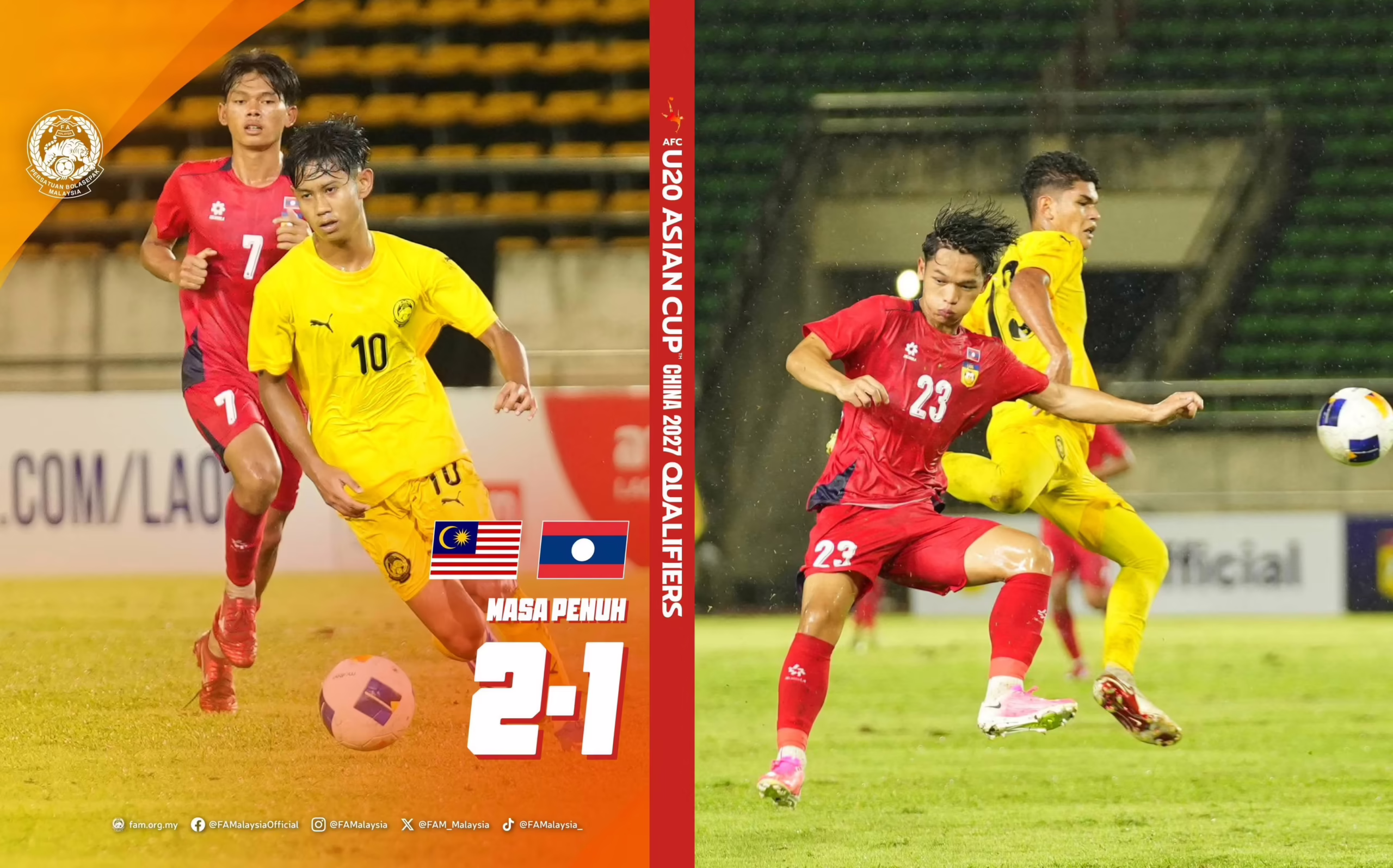 Piala Asia B-20 2027: Malaysia benam Laos di tempat sendiri